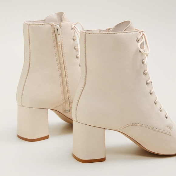 Cream Ivory Leather Lace Up Ankle Boots 6 - Picture 6 of 6
